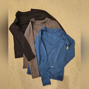 Set Of 3 Boys 8/10 All In Motion Base Layer Shirt - Black, Gray, and Blue